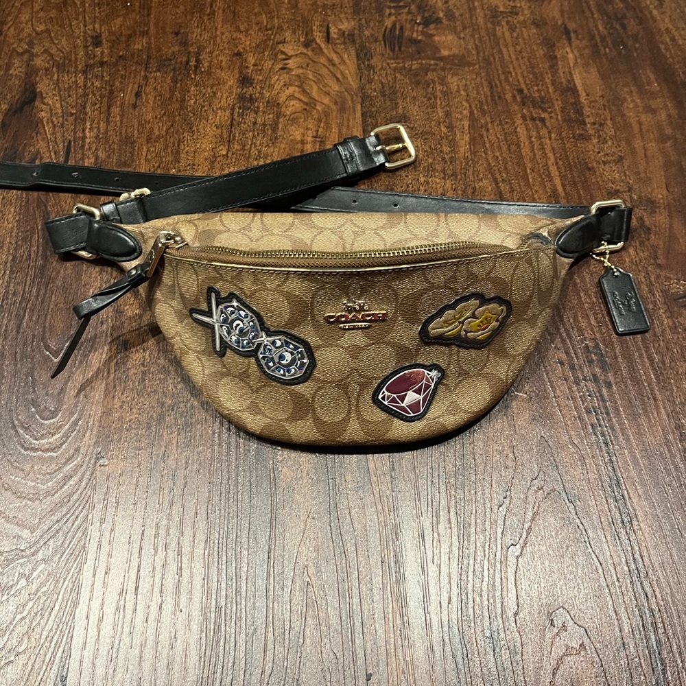 Coach Tan Belt Bag with Decorative Patches